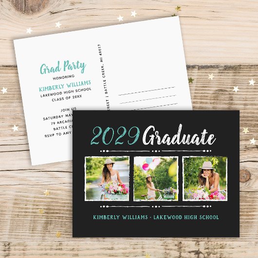 Trendy 3 Photo Collage Graduation Party Invitation