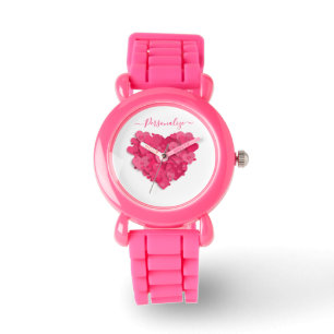 Trendy 3D roze hartstilstand met de optie Naam toe Horloge