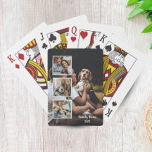 Trendy 4 Foto Collage Familie Naam Zwarte Poker Ka