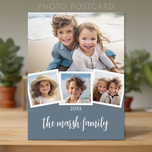 Trendy 4 Foto Collage Script Naam Briefkaart