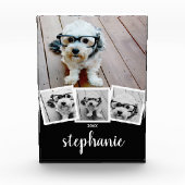 Trendy 4 foto Collage Script Naam Wit Zwart (Voorkant)