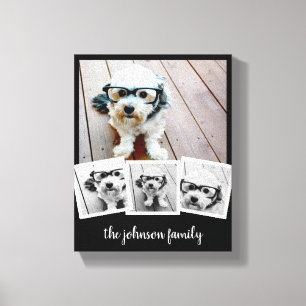 Trendy 4 Foto Collage Script Name White Black Can Canvas Afdruk