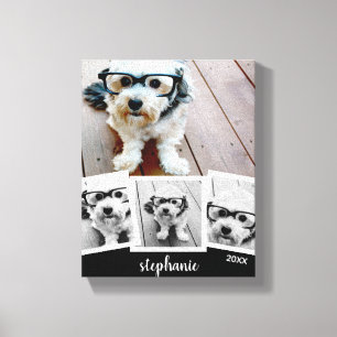 Trendy 4 Foto Collage Script Name White Black Canvas Afdruk
