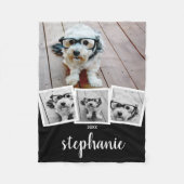 Trendy 4 Foto Collage Script Name White Black Fleece Deken (Voorkant)