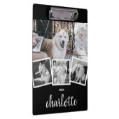 Trendy 4 Foto Collage Script Name White Black Klembord (Rechts)