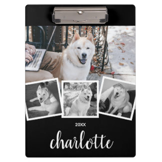 Trendy 4 Foto Collage Script Name White Black Klembord