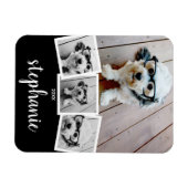 Trendy 4 Foto Collage Script Name White Black Magneet (Horizontaal)
