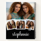 Trendy 4 Foto Collage Script Name White Black Notitieboek (Achterkant)