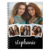 Trendy 4 Foto Collage Script Name White Black Notitieboek (Voorkant)