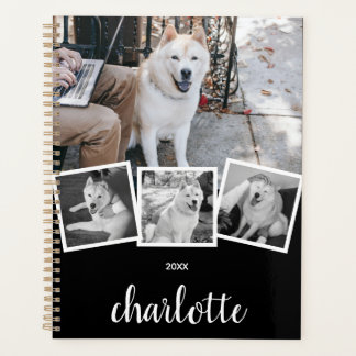 Trendy 4 Foto Collage Script Name White Black Planner