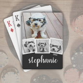 Trendy 4 Foto Collage Script Name White Black Pokerkaarten
