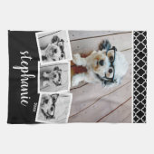 Trendy 4 Foto Collage Script Name White Black Theedoek (Horizontaal)