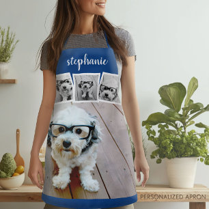 Trendy 4 Foto Collage Script Name White Blue Schort
