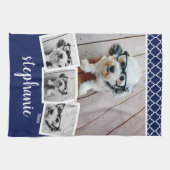 Trendy 4 Foto Collage Script Name White Blue Theedoek (Horizontaal)