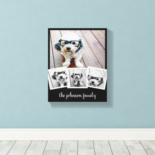 Trendy 4 Fotocollage Script Naam White Black Can Canvas Afdruk (Insitu (Houten vloer))