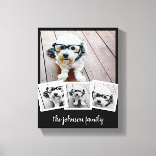 Trendy 4 Fotocollage Script Naam White Black Can Canvas Afdruk