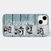 Trendy 4 Foto's en naam - Blauwe houtafdruk Case-Mate iPhone Case (Achterkant (horizontaal))