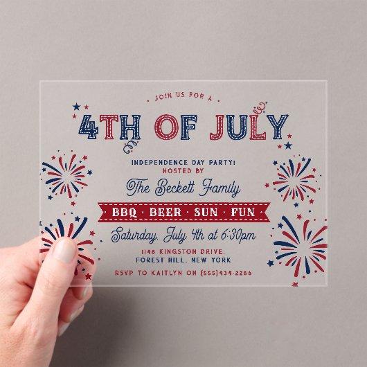 Trendy 4th van juli Onafhankelijkheidsdag Party Acryl Uitnodigingen (Insitu (Draagbaar))