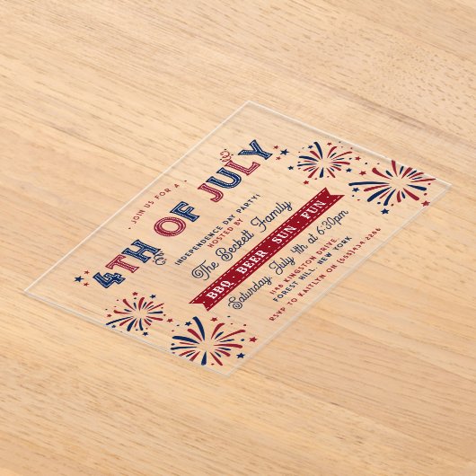 Trendy 4th van juli Onafhankelijkheidsdag Party Acryl Uitnodigingen (Laagn)
