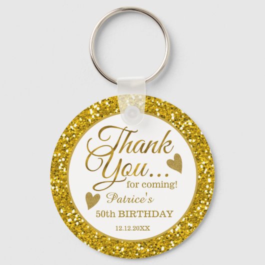 Trendy 50th Birthday Party Gold Glitter Hartelijk Sleutelhanger (Voorkant)