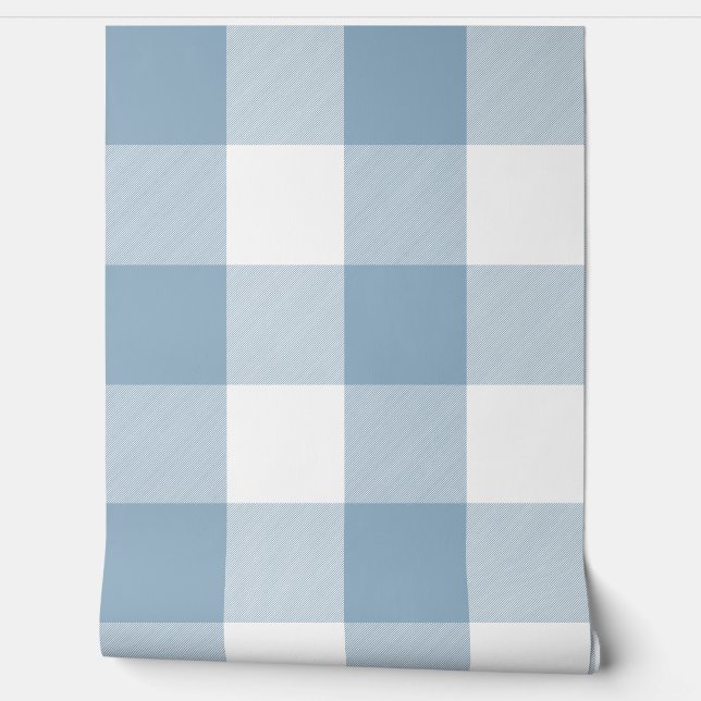 Trendy 6" lichtblauw Buffalo Check Behang (Afrollen)