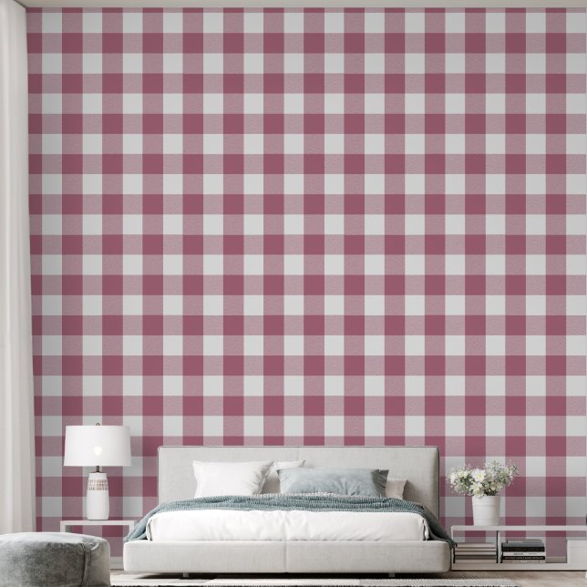 Trendy 6" Roos Roze Buffel Check Behang (Slaapkamer)