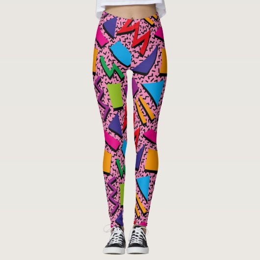 Trendy 80s Patroonkleurige roze Leggings (Voorkant)