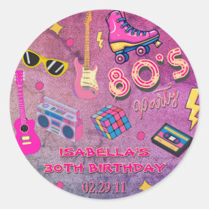 Trendy 80's Verjaardagsfeest Retro Roze Paarse Ronde Sticker