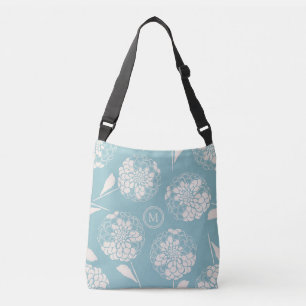 Trendy aangepaste stoffige blauwe dahlia blokdruk crossbody tas