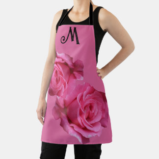 Trendy aanpasbare M-naam roze rozenbloem bloesem Schort