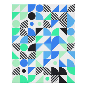 Trendy Abstract Blauw Mint Groen Geometrische Patr Perfect Poster
