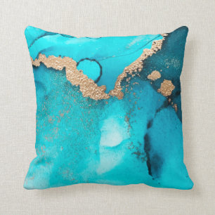 Trendy Abstract Blauwgroen Gouden Swirls Kussen