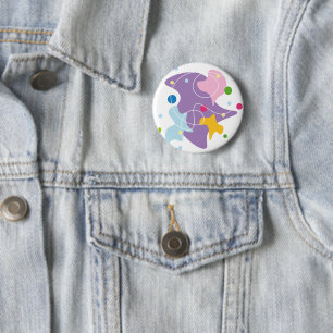 Trendy abstract motief in paarse en blauwe kleuren ronde button 5,7 cm