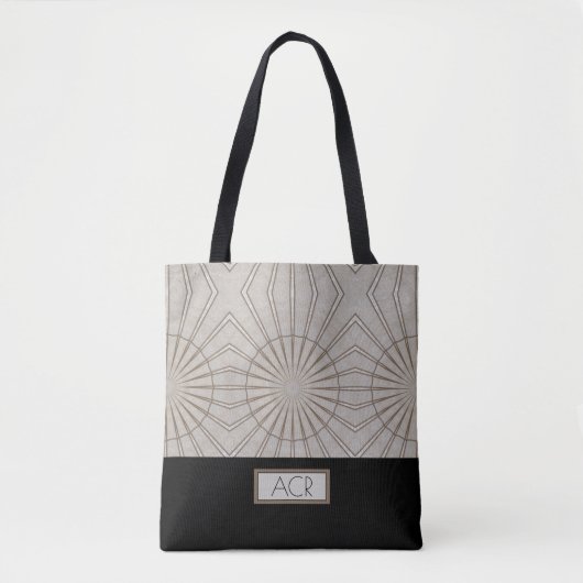 Trendy Abstract Pattern Monogram Brown Black Draagtas (Voorkant)