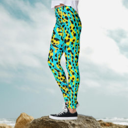 Trendy Abstract turquoise geel luipaard patroon Leggings