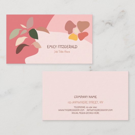 Trendy Abstracte vorm Leaf roze beige Girly Visitekaartje (Voorkant / Achterkant)