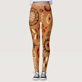 Trendy African Indian Tribal Seamless Brown Leggings