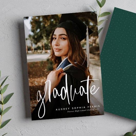 Trendy afstuderen groene één foto aankondiging