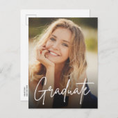 Trendy Afstuderen Script Custom Photo middelbare s Aankondigingskaart (Voorkant / Achterkant)