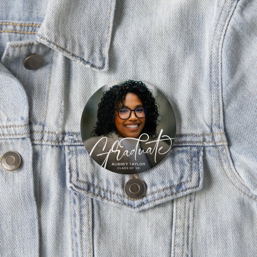 Trendy Afstuderen Script Photo-Afstuderen Ronde Button 7,6 Cm (In situ)