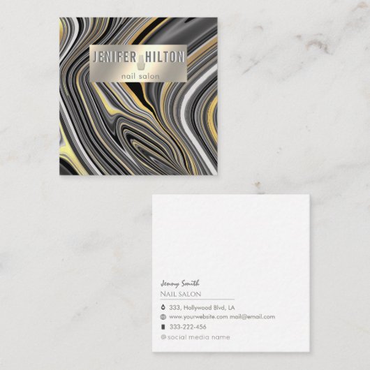 Trendy agaat geode zilvergouden nagelsalon vierkante visitekaartje (Voorkant / Achterkant)