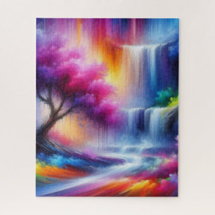 Trendy AI gegenereerde kunst kleurrijk landschap Legpuzzel