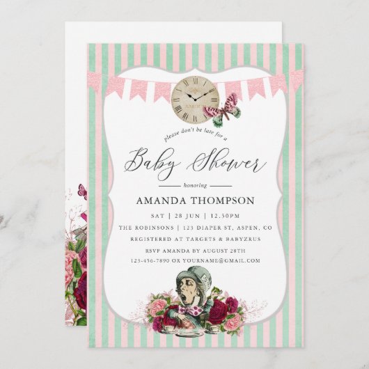 Trendy Alice in het Baby shower van Wonderland Kaart (Voorkant / Achterkant)