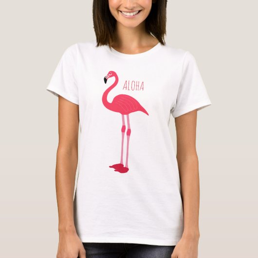 Trendy ALOHA Roze Flamingo Tropisch Leuk Trendy T-shirt (Voorkant)