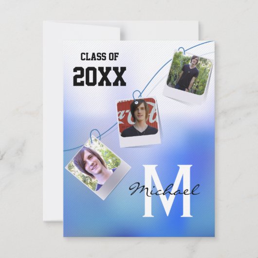 Trendy and  Blue Ombre Photo Invite Kaart (Voorkant)