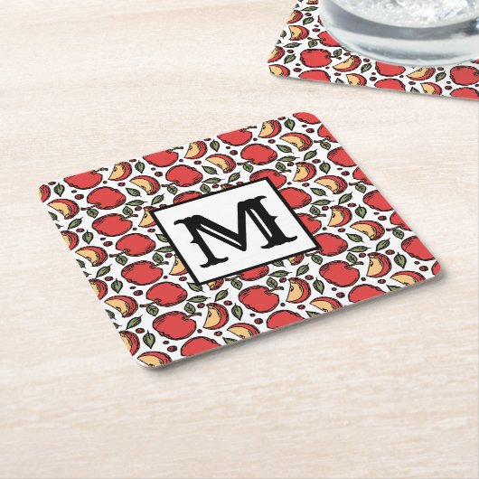 Trendy Apple patroon monogram Vierkante Kartonnen Onderzetter (Schuin)