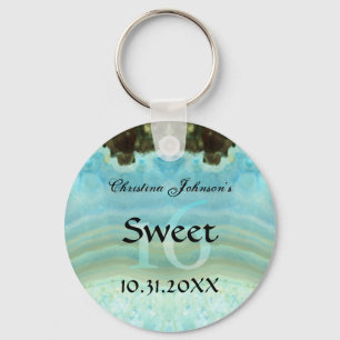 Trendy Aqua Blue Crystal Sweet 16 Party Favors Sleutelhanger