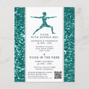 Trendy Aqua Glitter Effect Yoga Class Adverteren Flyer