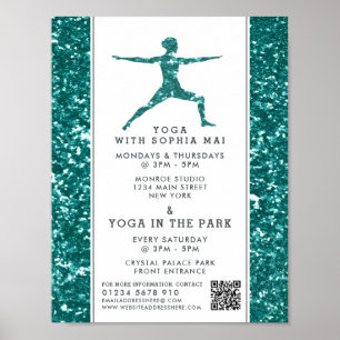 Trendy Aqua Glitter Effect Yoga Class Adverteren Poster