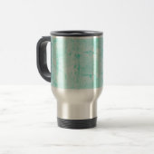 Trendy Aqua Mint Crackle Patroon met Monogram Reisbeker (Voorkant links)